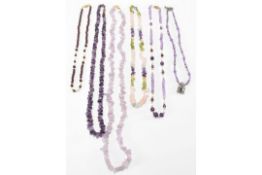 GROUP OF BEADED NECKLACES TO INCLUDE AMETHYST & QUARTZ