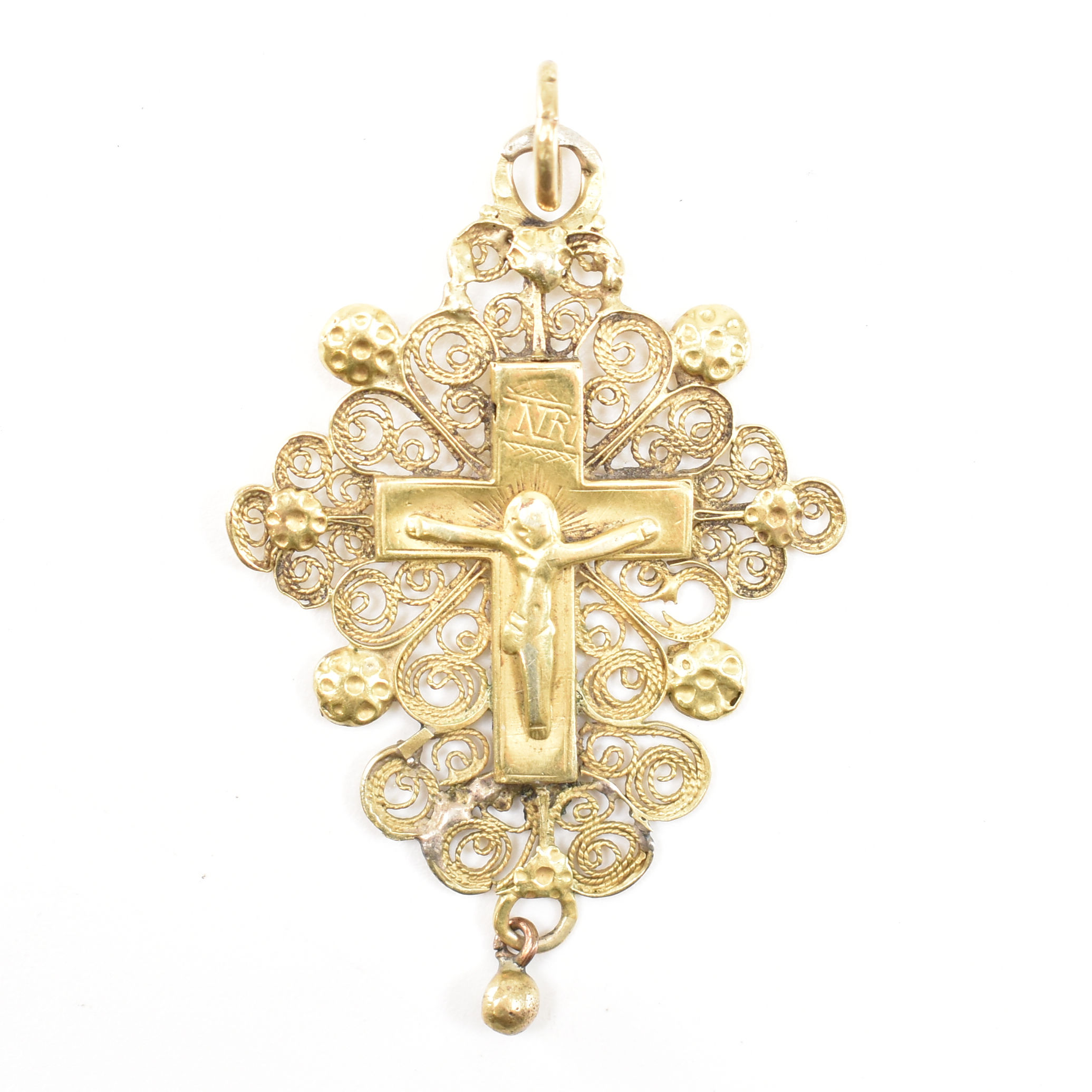 ANTIQUE FRENCH HIGH CARAT GOLD FILIGREE CRUCIFIX PENDANT