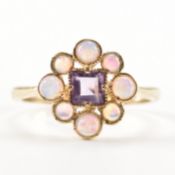 HALLMARKED 9CT GOLD AMETHYST & OPAL CLUSTER RING