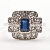 HALLMARKED PLATINUM SAPPHIRE & DIAMOND RING