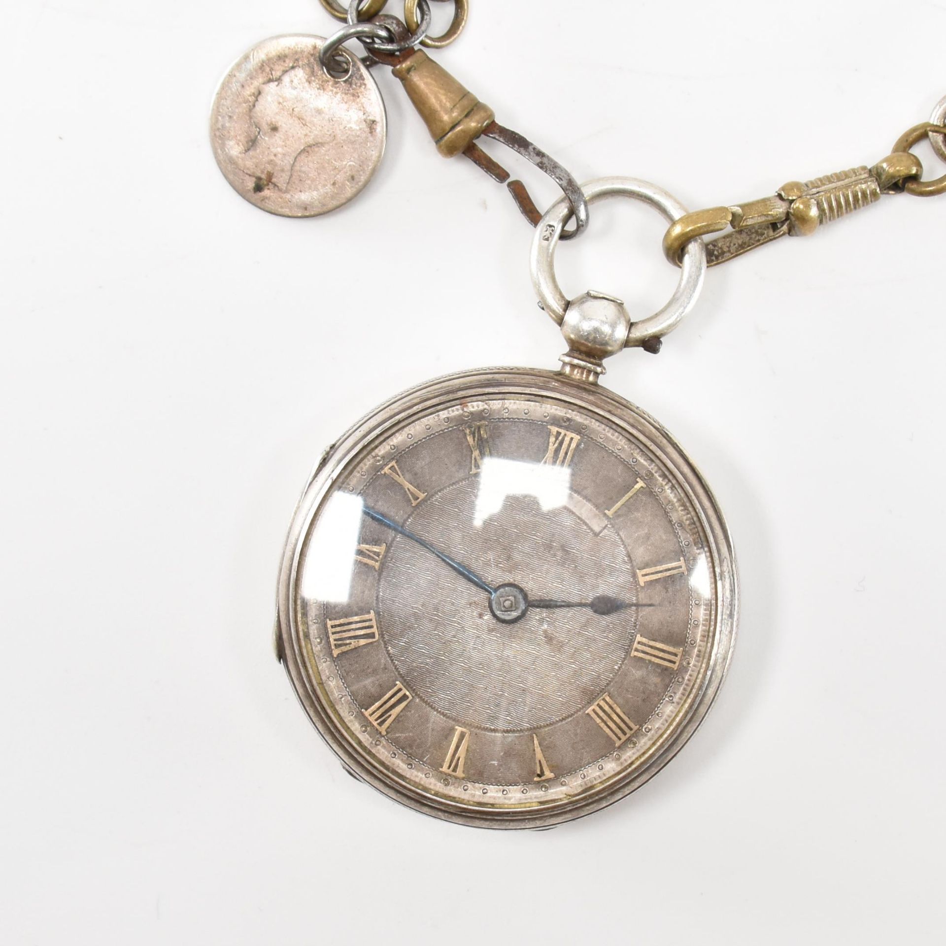 VICTORIAN HALLMARKED SILVER POCKET WATCH & CHAIN - Image 2 of 8