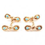 PAIR OF VINTAGE 15CT GOLD & TURQUOISE CUFFLINKS