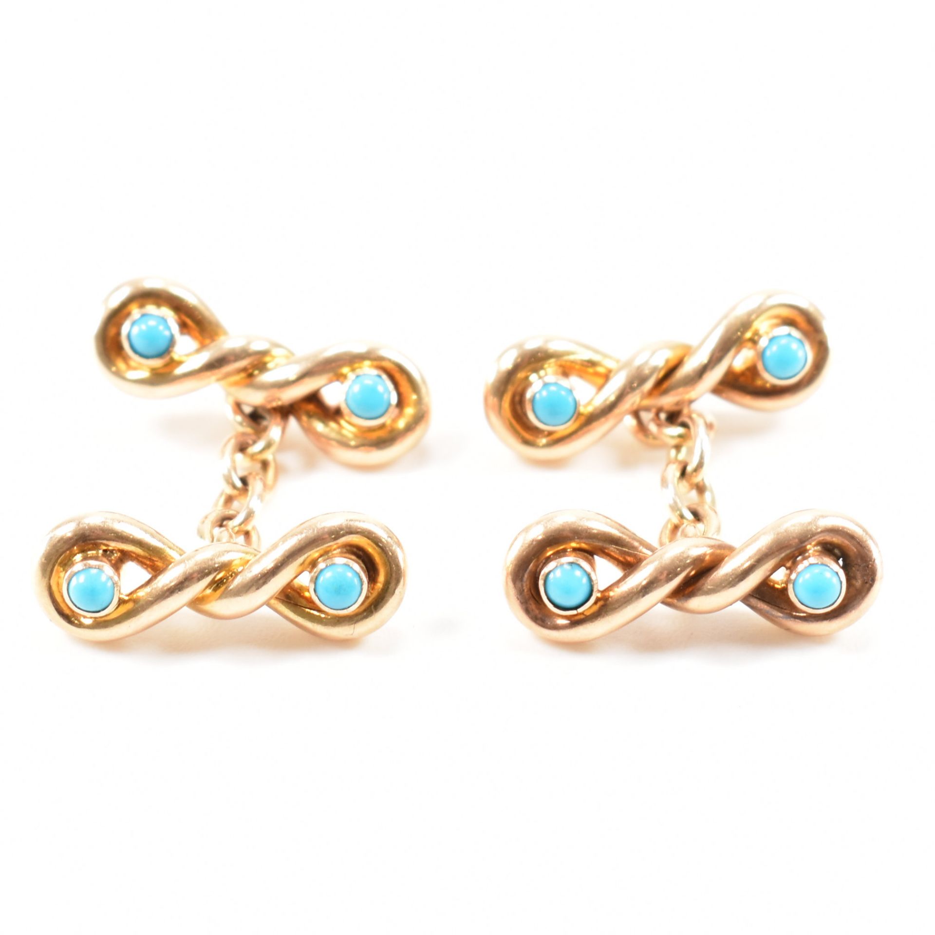 PAIR OF VINTAGE 15CT GOLD & TURQUOISE CUFFLINKS