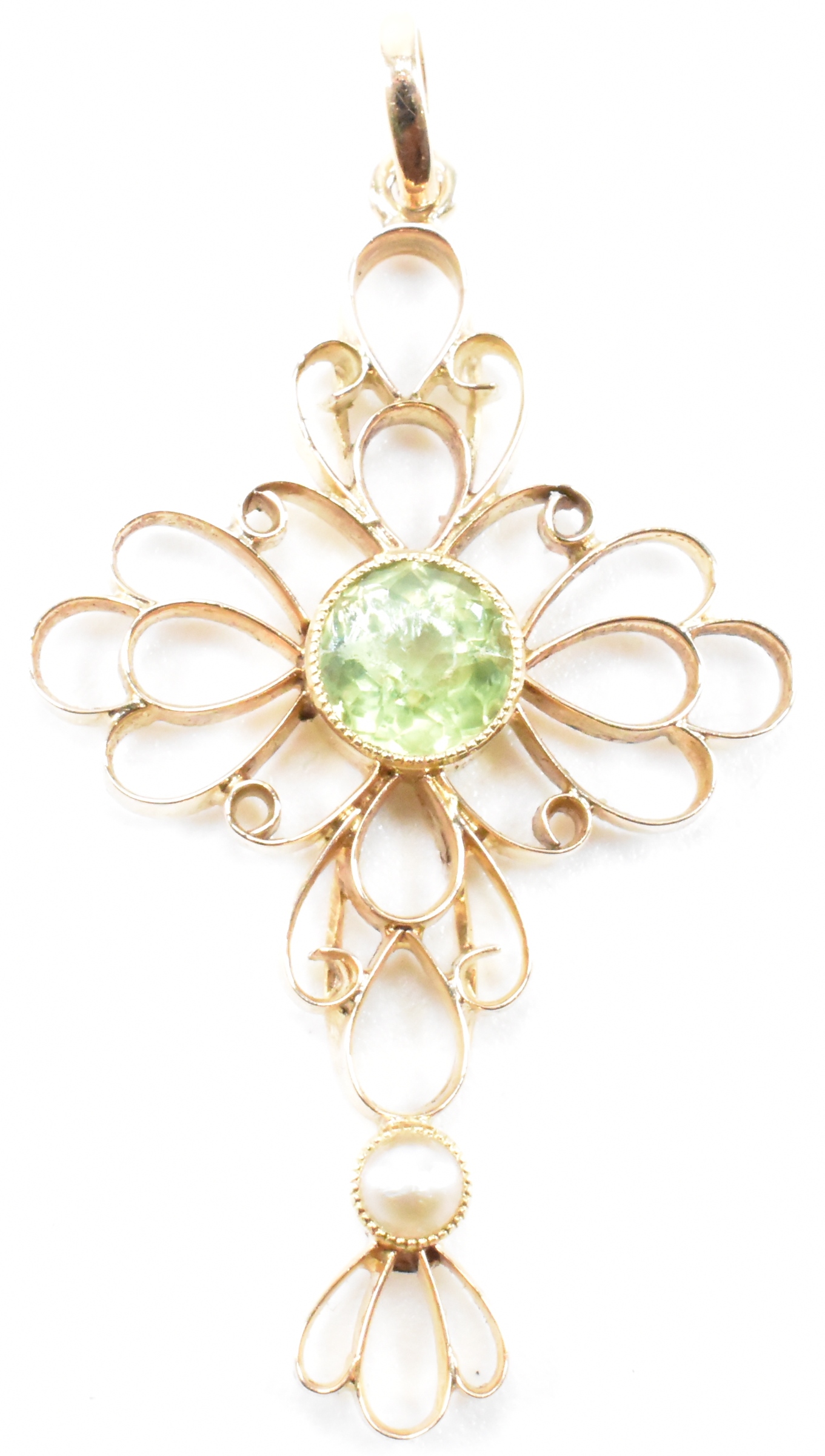 GOLD PERIDOT & SEED PEARL CROSS PENDANT - Image 2 of 7