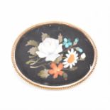 GOLD PIETRA DURA FLORAL BROOCH PIN