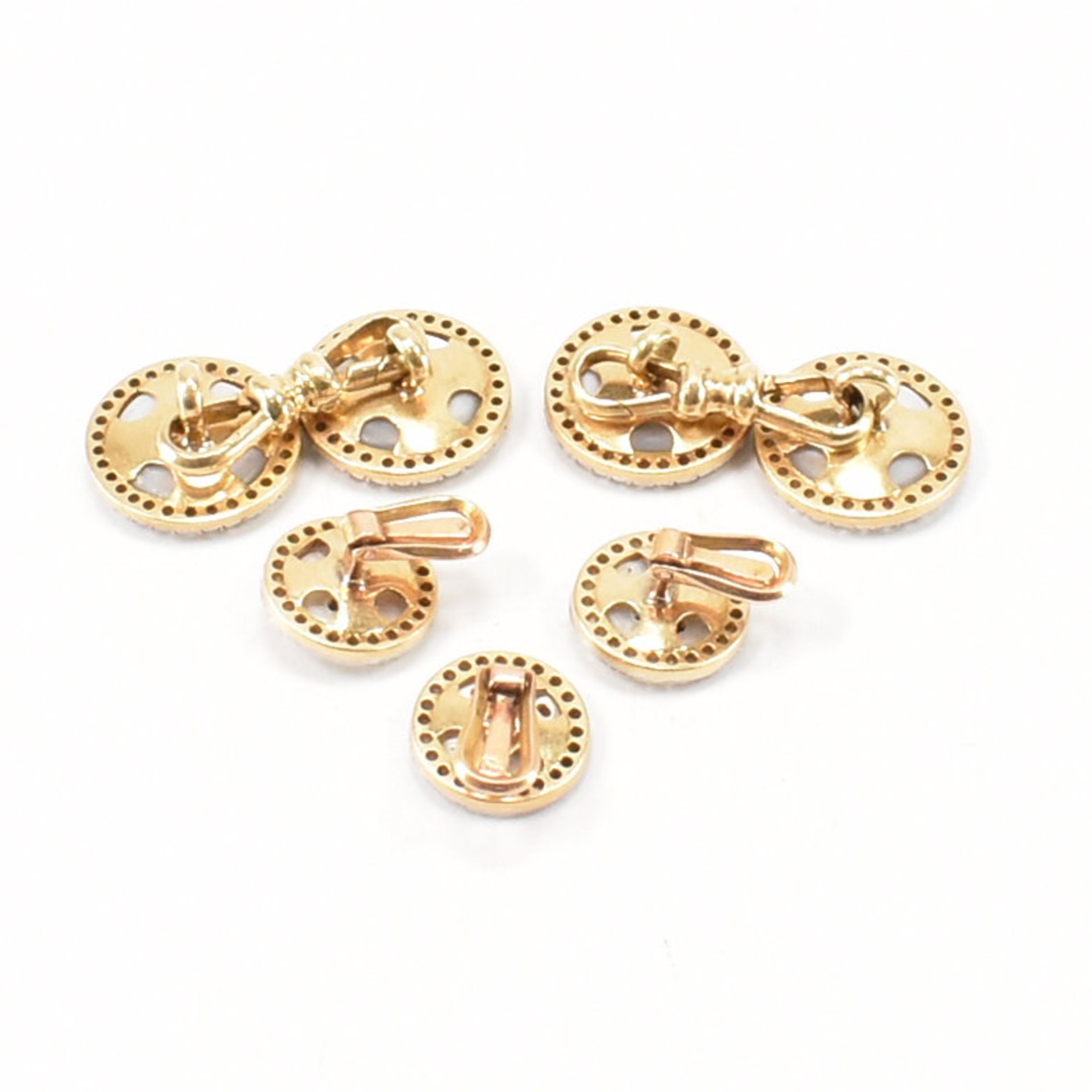 18CT GOLD MOTHER OF PEARL & DIAMOND CUFFLINK & SHIRT STUD SET - Image 2 of 4