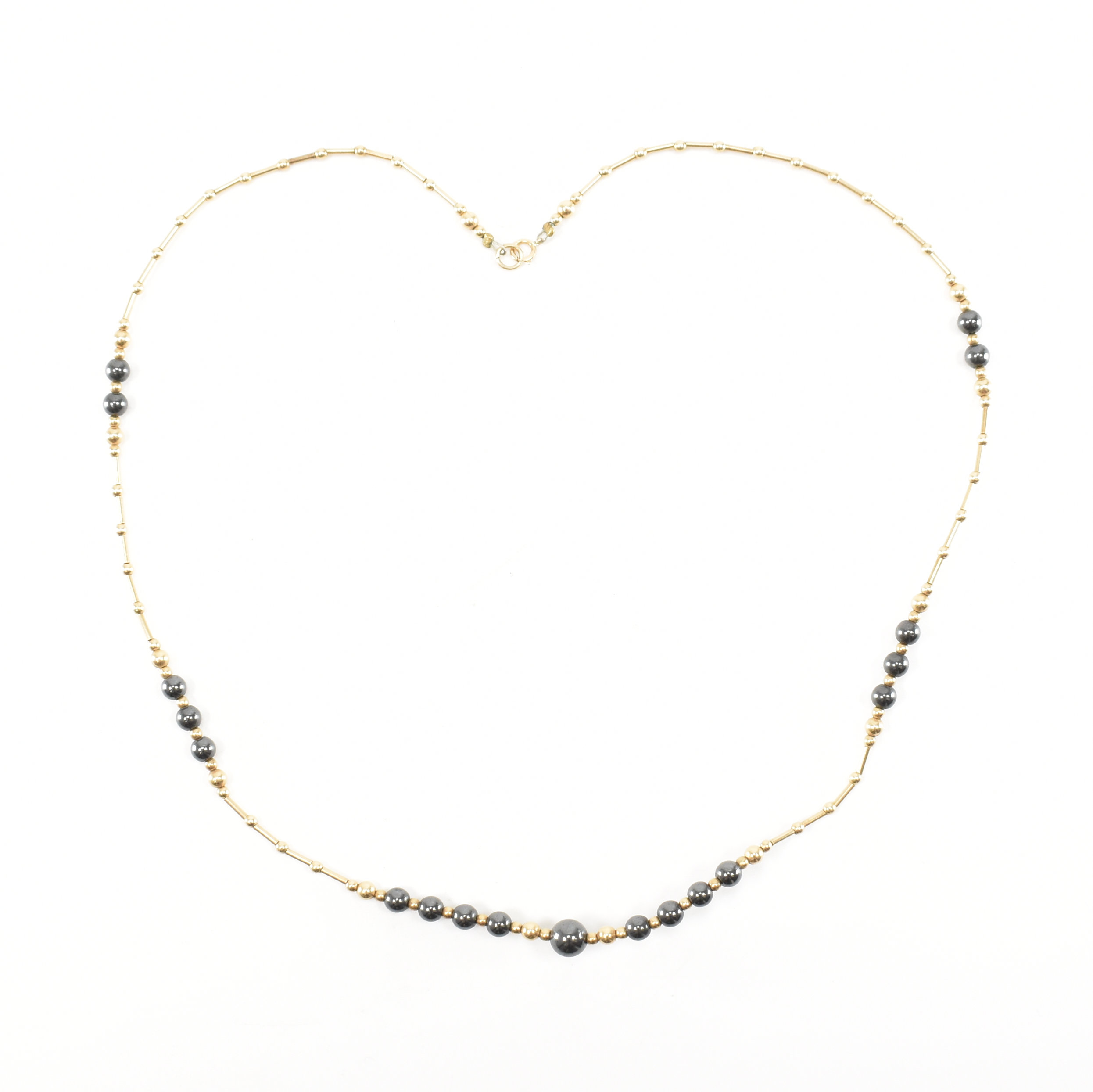 VINTAGE 14CT GOLD & HEMATITE BEADED NECKLACE