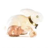 ANTIQUE OPALINE GLASS RABBIT FIGURINE