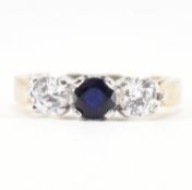 HALLMARKED 9CT GOLD SYNTHETIC SAPPHIRE & CZ RING