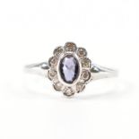 HALLMARKED 9CT WHITE GOLD IOLITE & DIAMOND RING