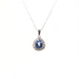 18CT WHITE GOLD SAPPHIRE & DIAMOND PENDANT NECKLACE