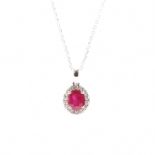 18CT WHITE GOLD RUBY & DIAMOND PENDANT NECKLACE