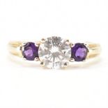 HALLMARKED 9CT GOLD CZ & AMETHYST RING