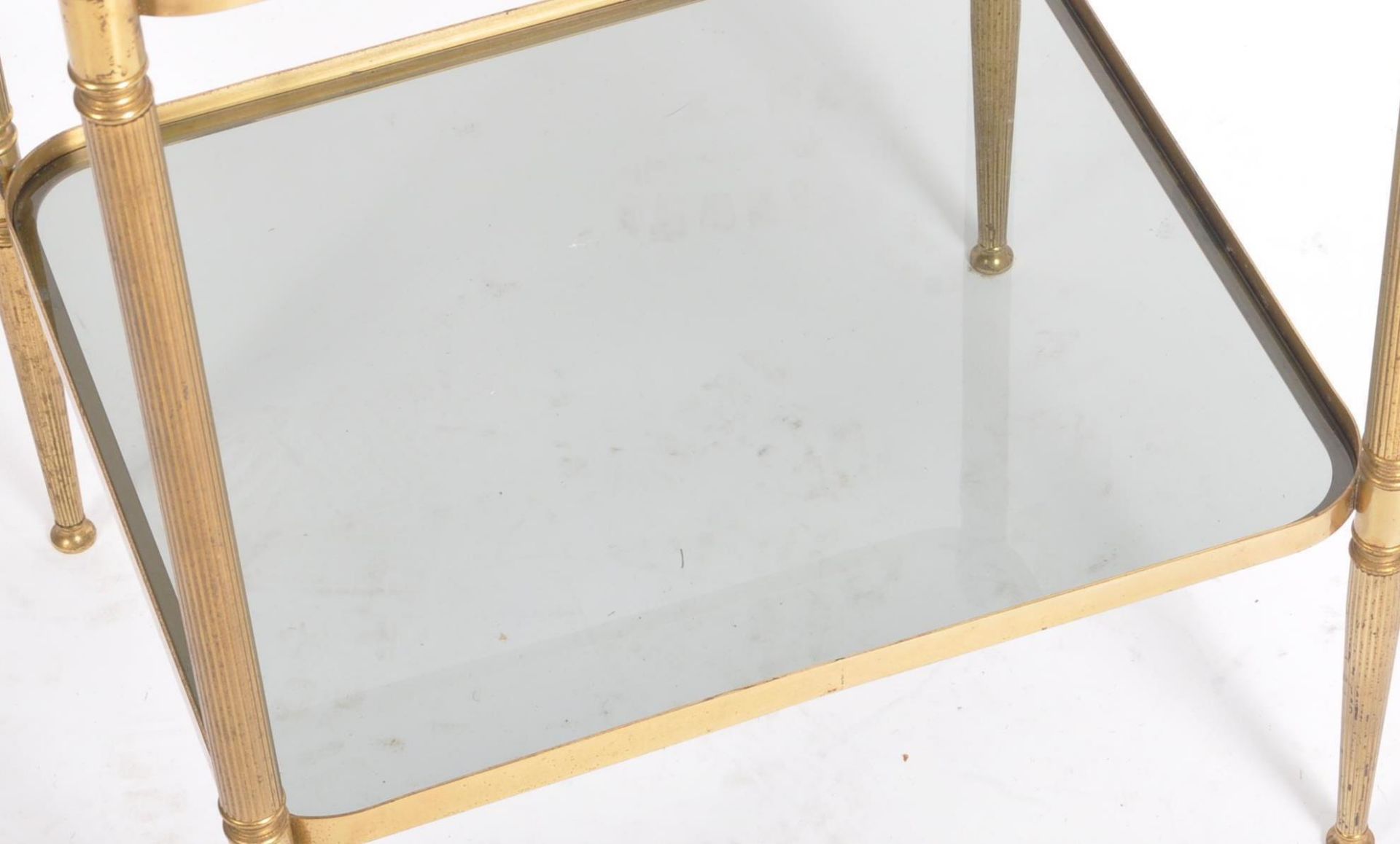 80s HOLLYWOOD REGENCY BRASS TWO TIER SIDE TABLE - Image 3 of 4