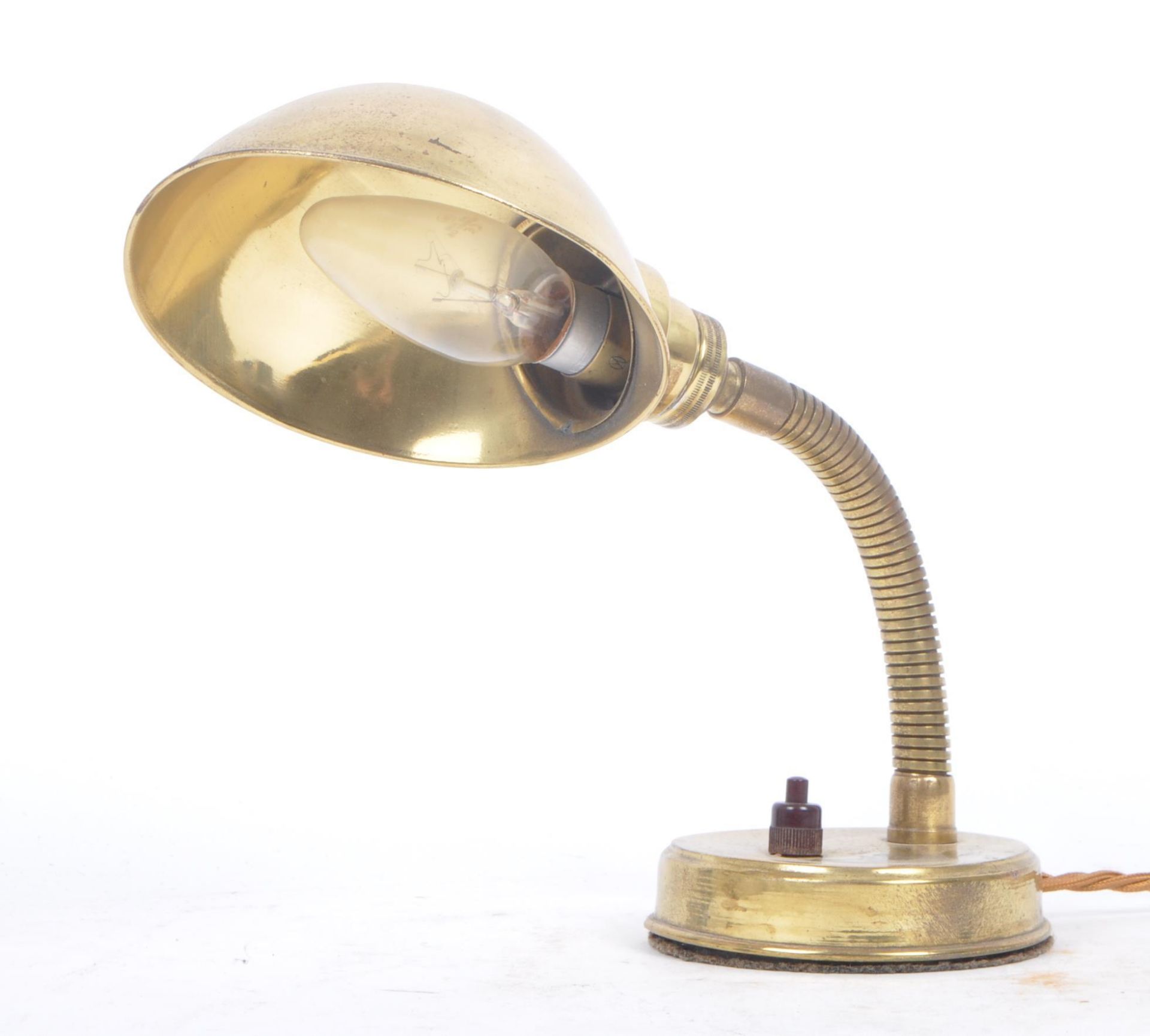 VINTAGE ART DECO BRASS GOOSENECK ARM TABLE LAMP - Image 3 of 7