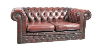 20TH CENTURY OXBLOOD RED LEATHER CHESTERFIELD SOFA