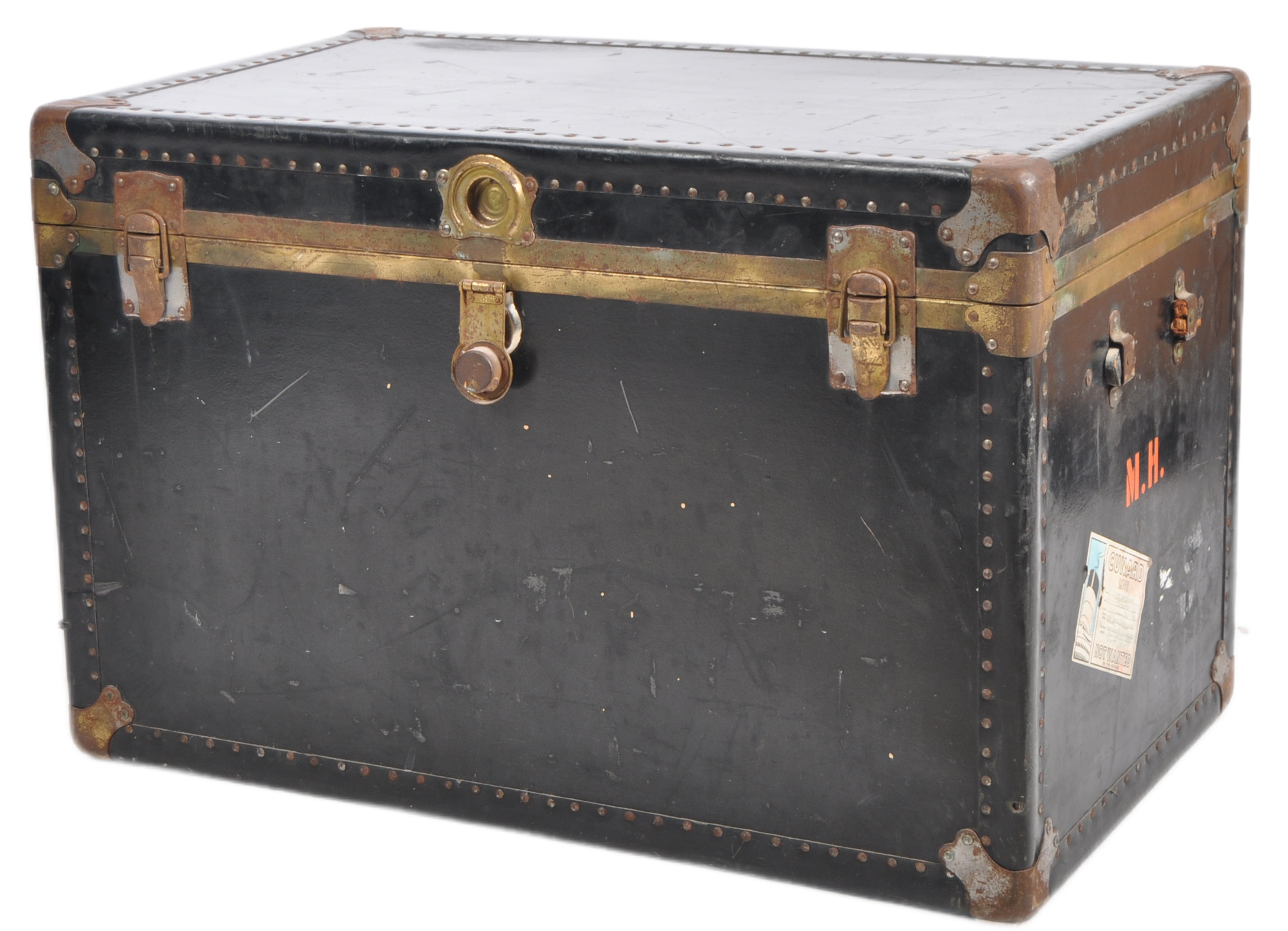 PAIR OF 1920s METAL BOUND STEAMER TRUNK CHEST SIDE TABLES - Image 7 of 12