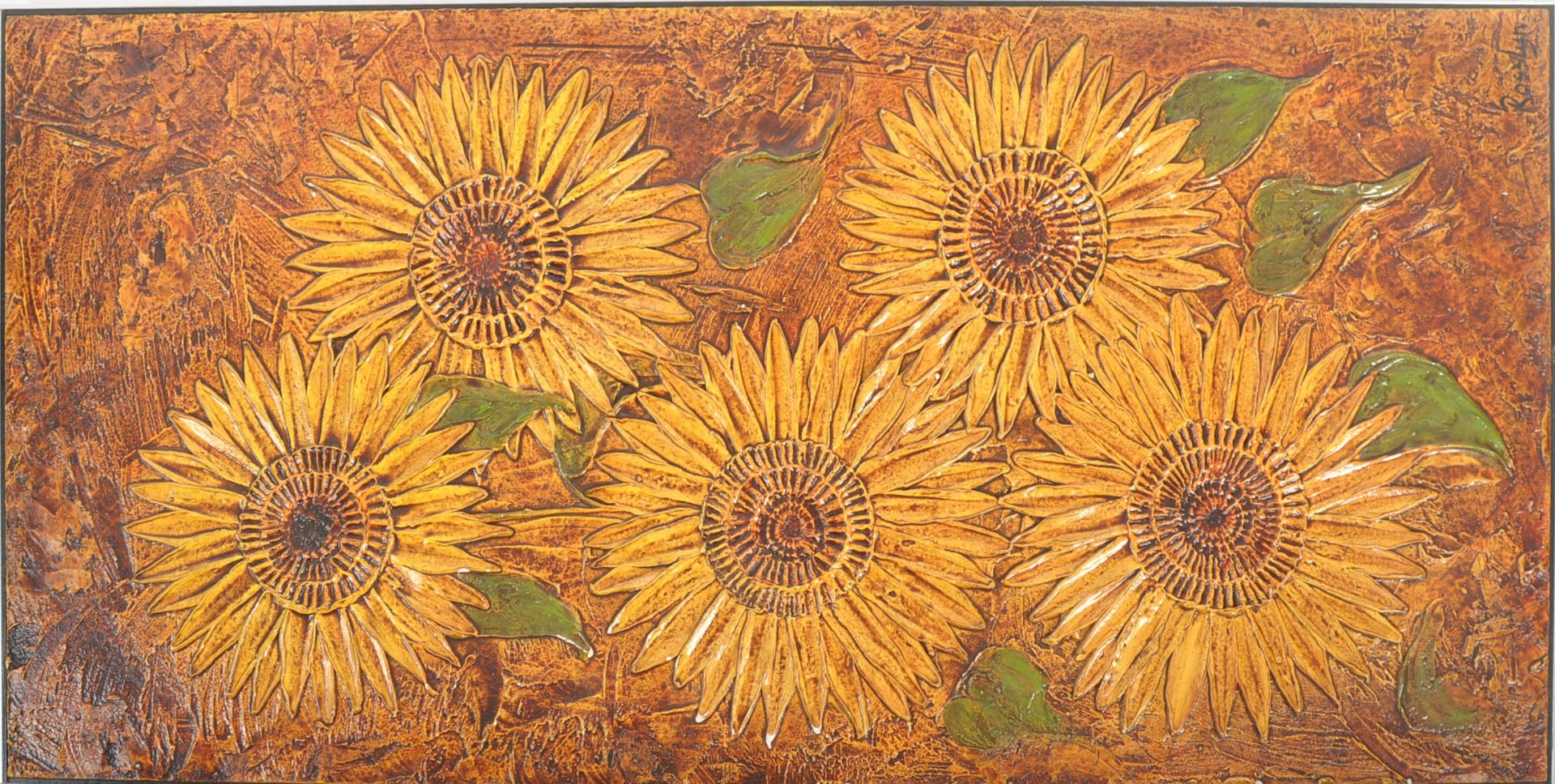 MID CENTURY ACRYLIC ON BOARD SUNFLOWER PAINTING