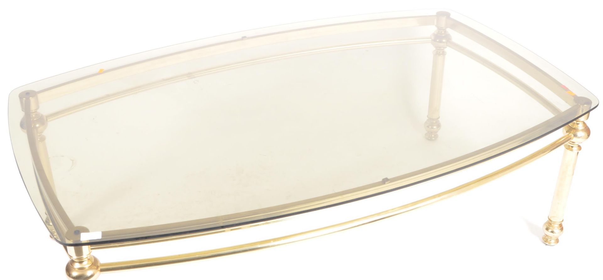 LARGE 1980s BRASS AND SMOKED GLASS COFFEE TABLE - Image 2 of 3