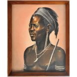 MID CENTURY OIL ON CANVAS PORTRAIT PAINTING OF A TRIBESMAN