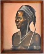 MID CENTURY OIL ON CANVAS PORTRAIT PAINTING OF A TRIBESMAN