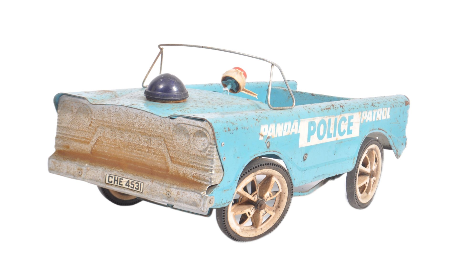 VINTAGE 20TH CENTURY TIN POLICE PATROL PEDAL CAR