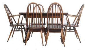 ERCOL - MID CENTURY DINING TABLE AND SIX DINING CHAIRS