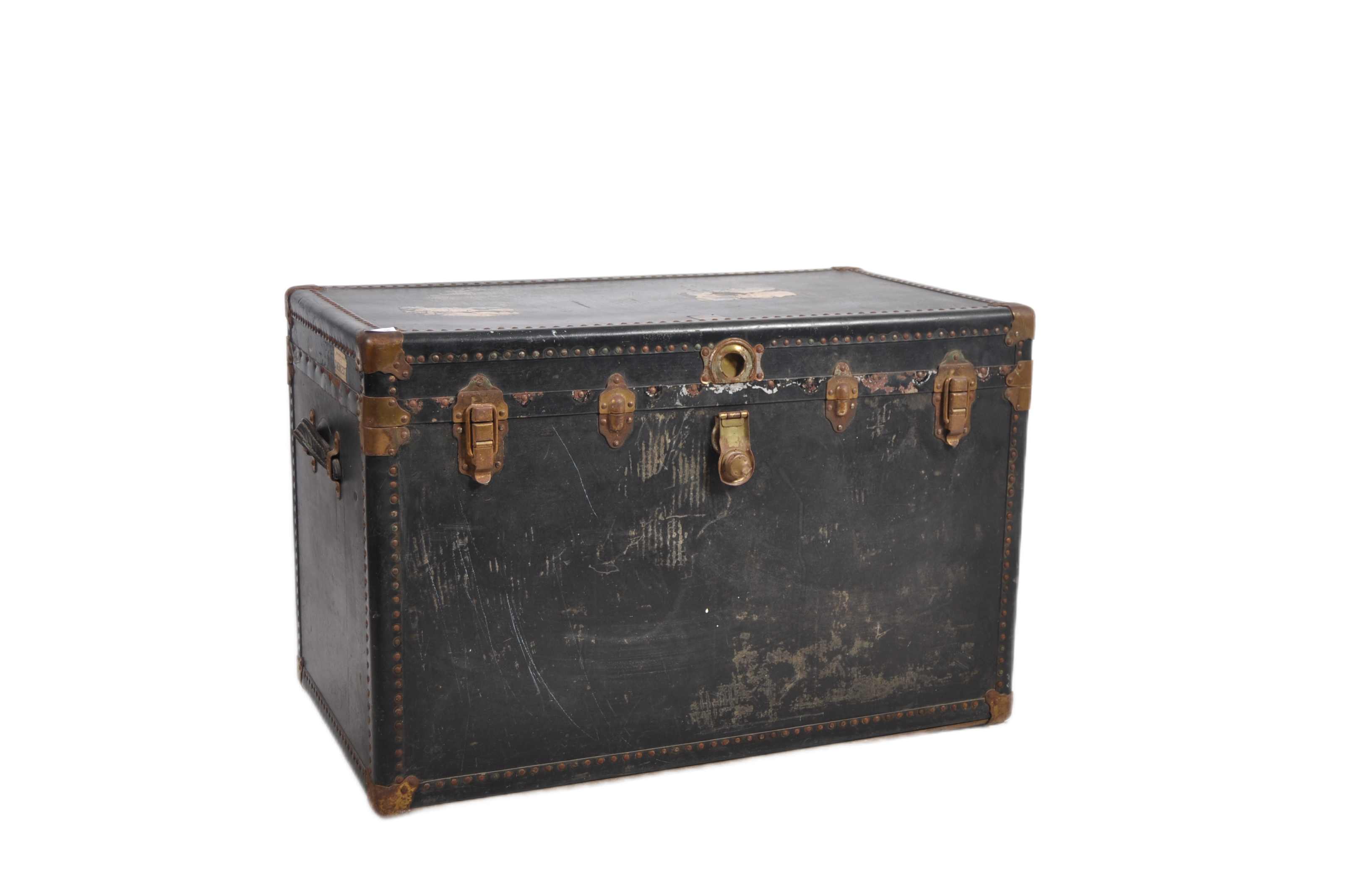 PAIR OF 1920s METAL BOUND STEAMER TRUNK CHEST SIDE TABLES - Image 2 of 12