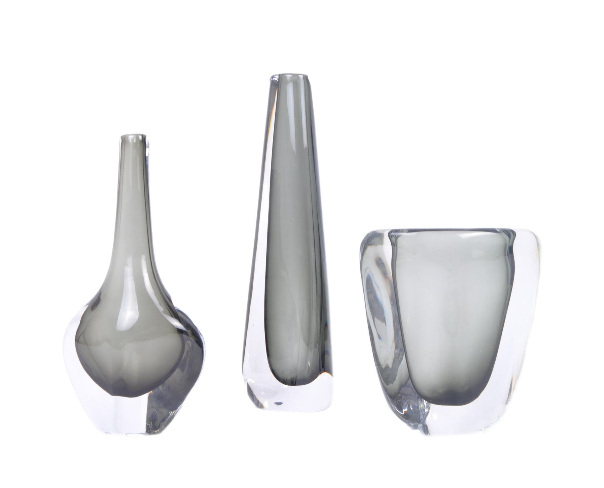 TRIO OF MID CENTURY SWEDISH DUSH GLASS VASES BY NILS LANDBERG