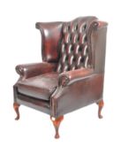 QUEEN ANNE REVIVAL BURGNDY LEATHER WINGBACK ARMCHAIR