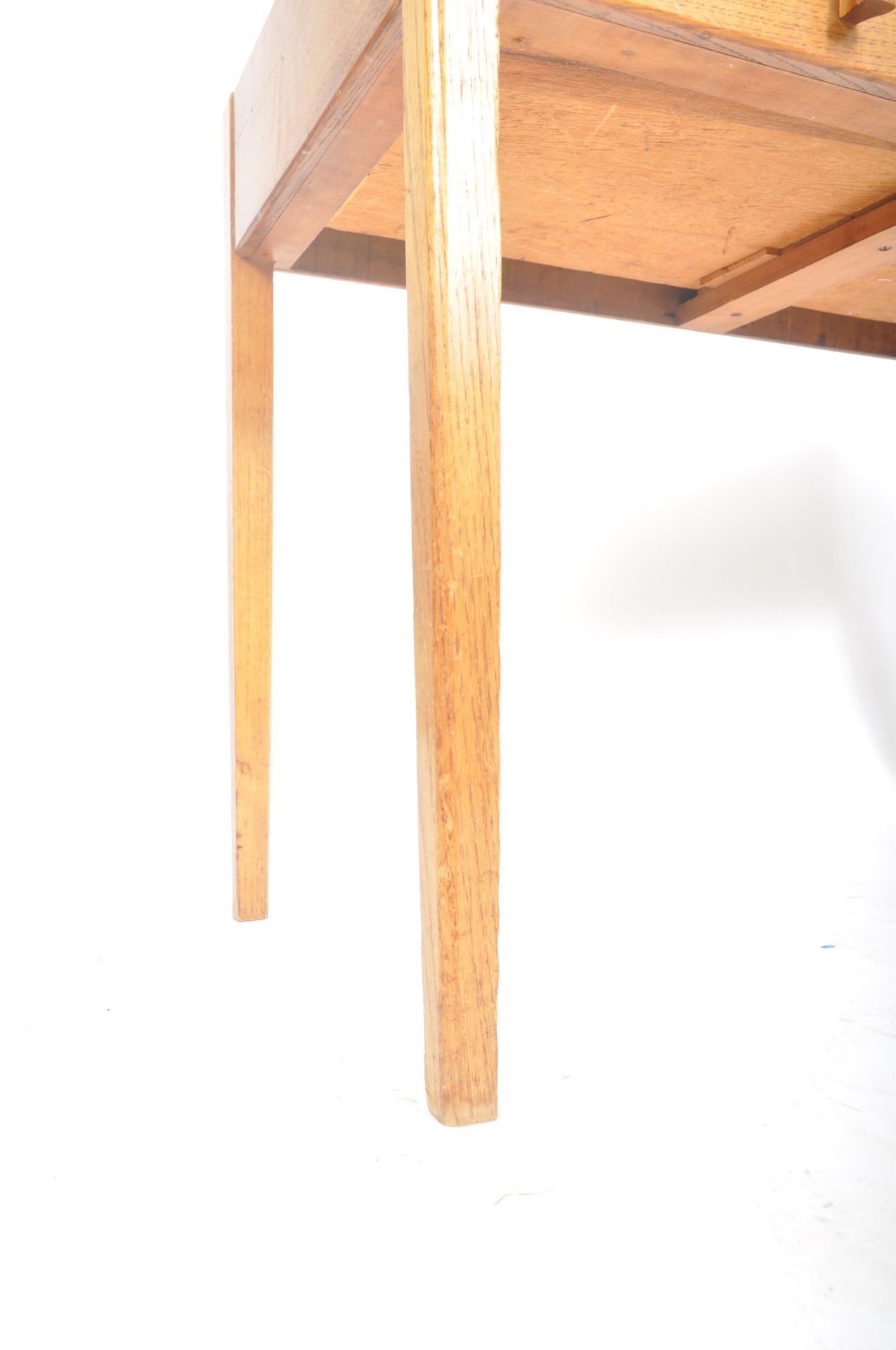 BRITISH MODERN DESIGN - COTSWOLD SCHOOL OAK WRITING TABLE DESK - Image 4 of 5