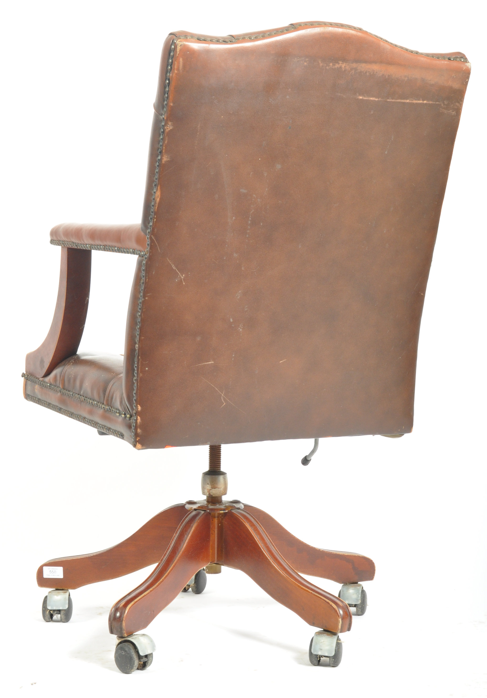 VINTAGE 20TH CHESTERFIELD BROWN LEATHER DESK CHAIR - Image 3 of 4