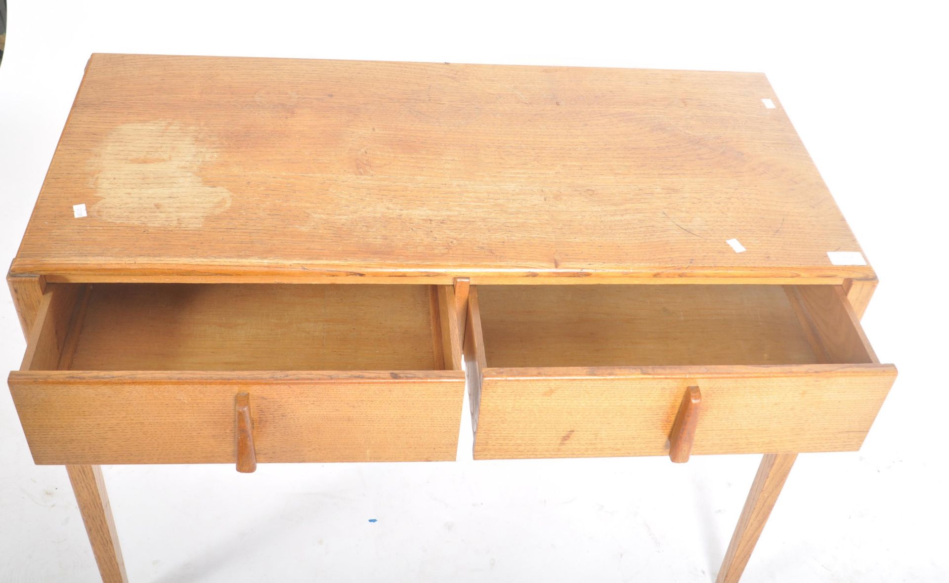 BRITISH MODERN DESIGN - COTSWOLD SCHOOL OAK WRITING TABLE DESK - Image 2 of 5