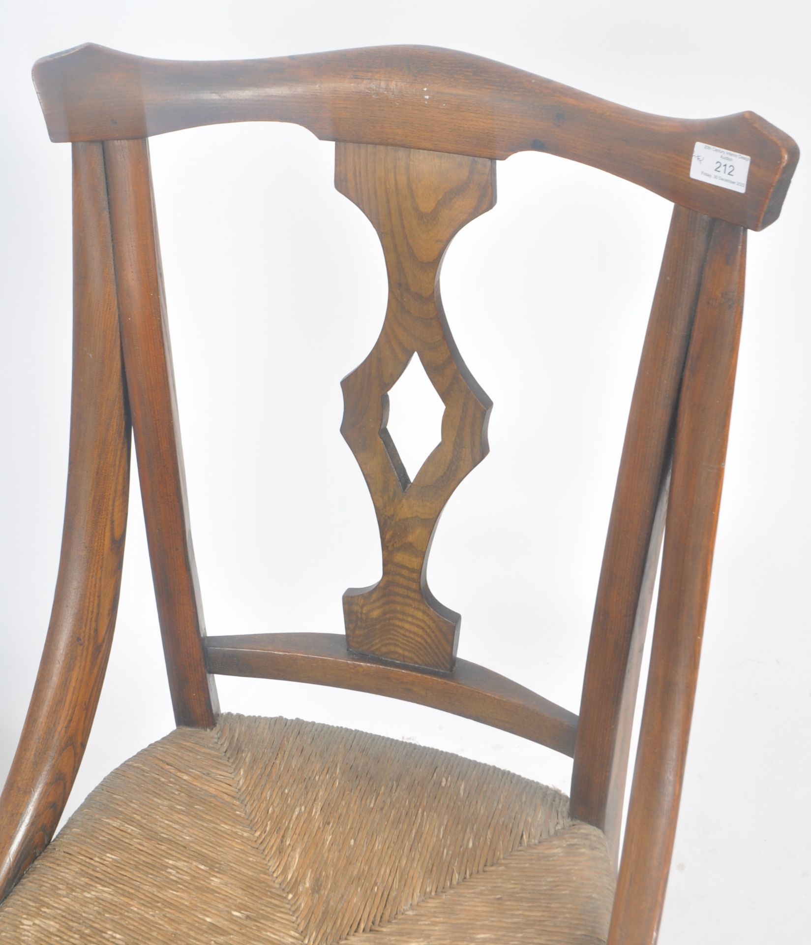 MATCHING PAIR OF ARTS & CRAFTS OAK AND RUSH SEAT CHAIRS - Image 3 of 6