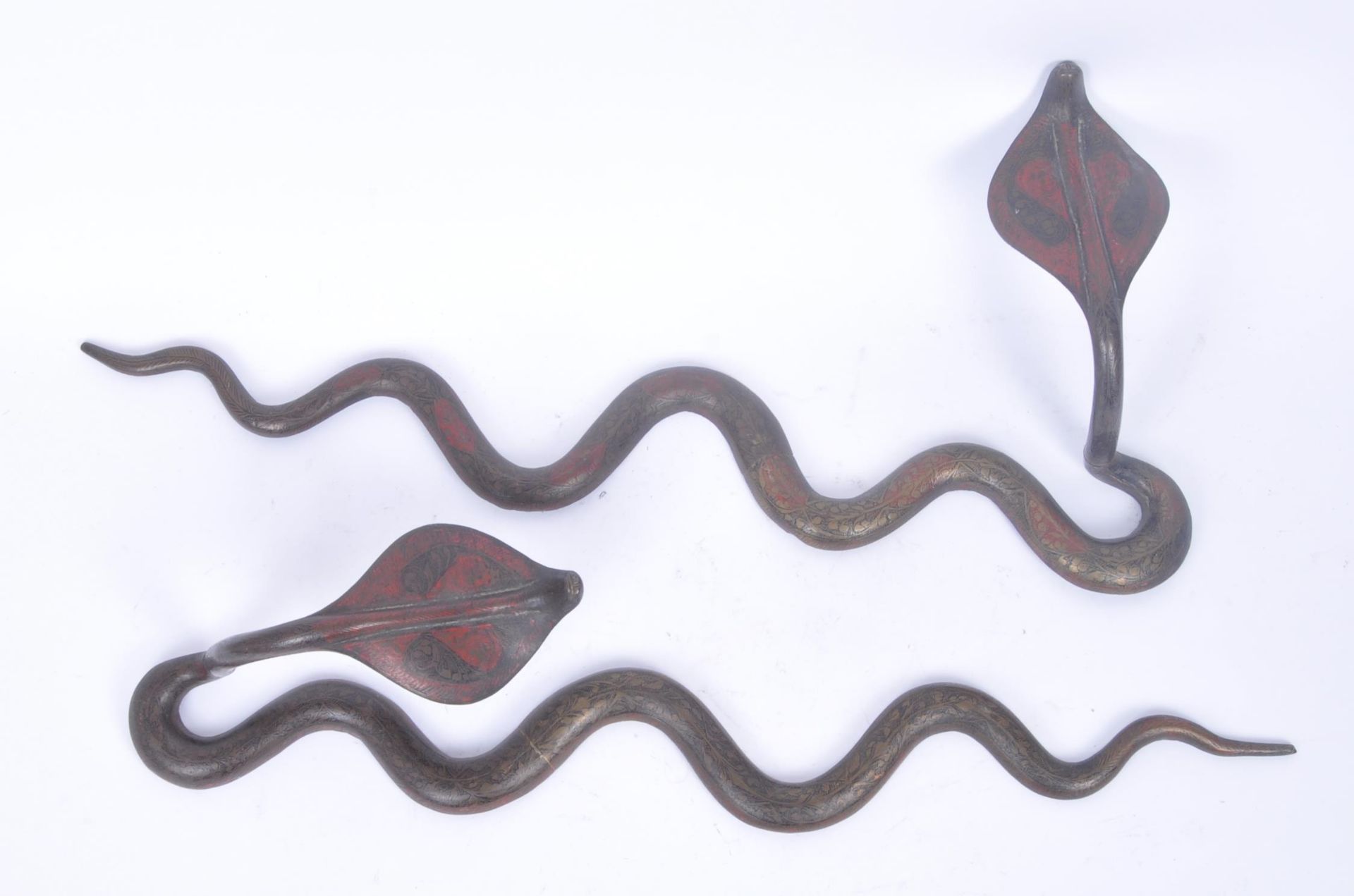 PAIR OF EARLY 20TH CENTURY PERSIAN BRONZE WALL SNAKES - Image 2 of 8