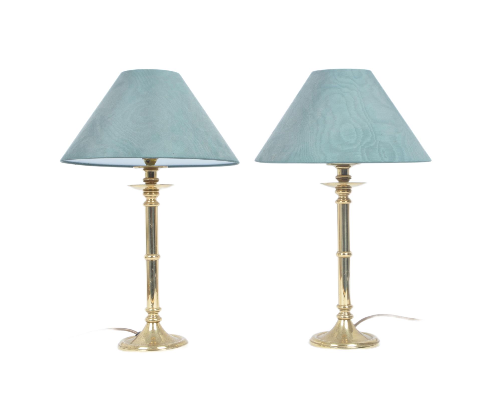 MATCHING PAIR OF1980s TURNED BRASS LAMPS