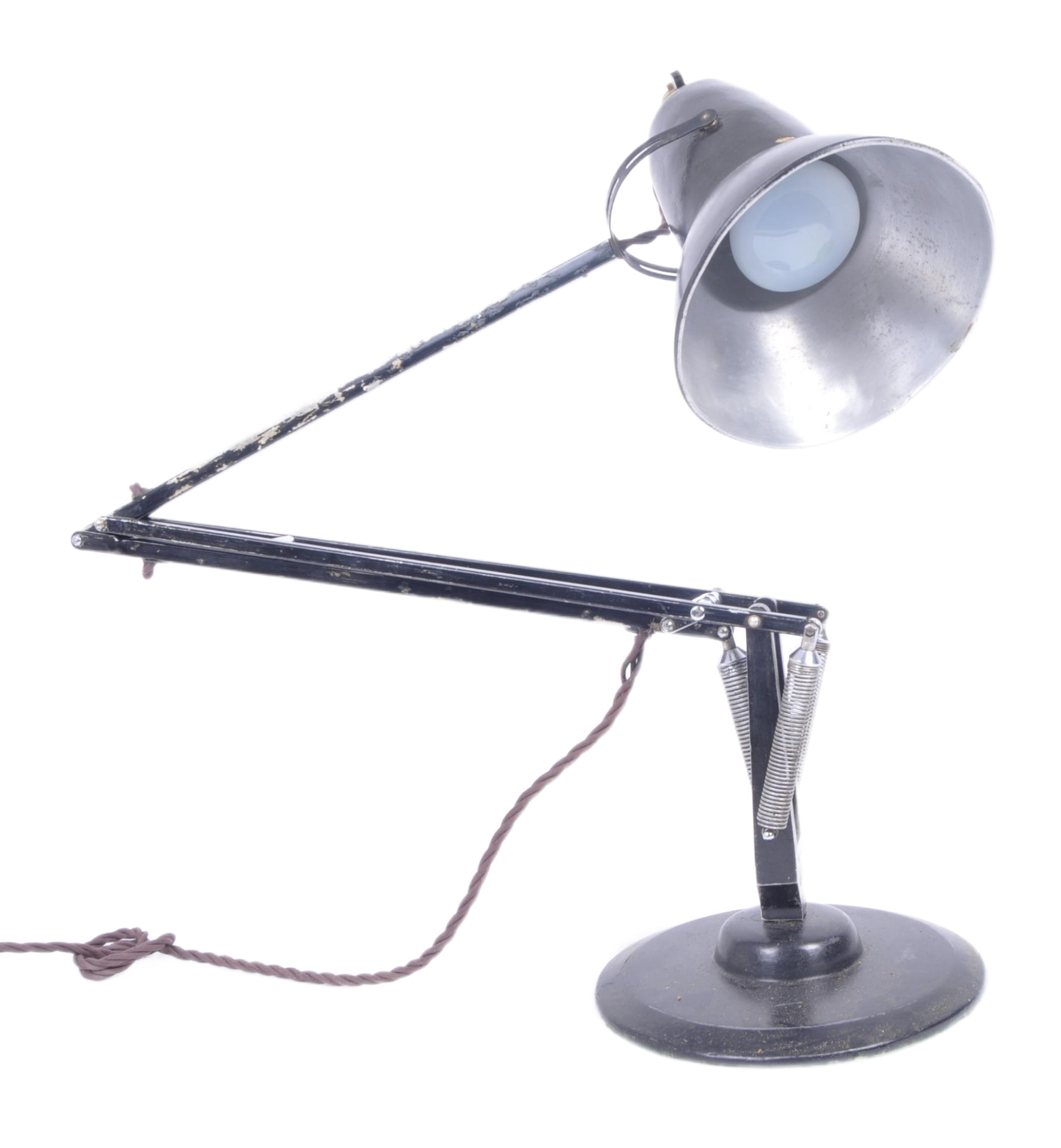 HERBERT TERRY - EARLY BLACK ANGLEPOISE LAMP ON ROUND BASE