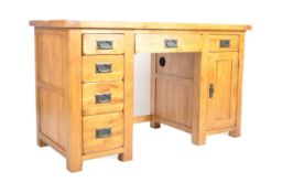 CONTEMPORARY SOLID OAK TWIN PEDESTAL DESK