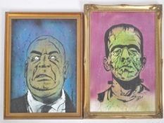 TWO CONTEMPORARY HORROR THEMED WATERCOLOUR PAINTINGS