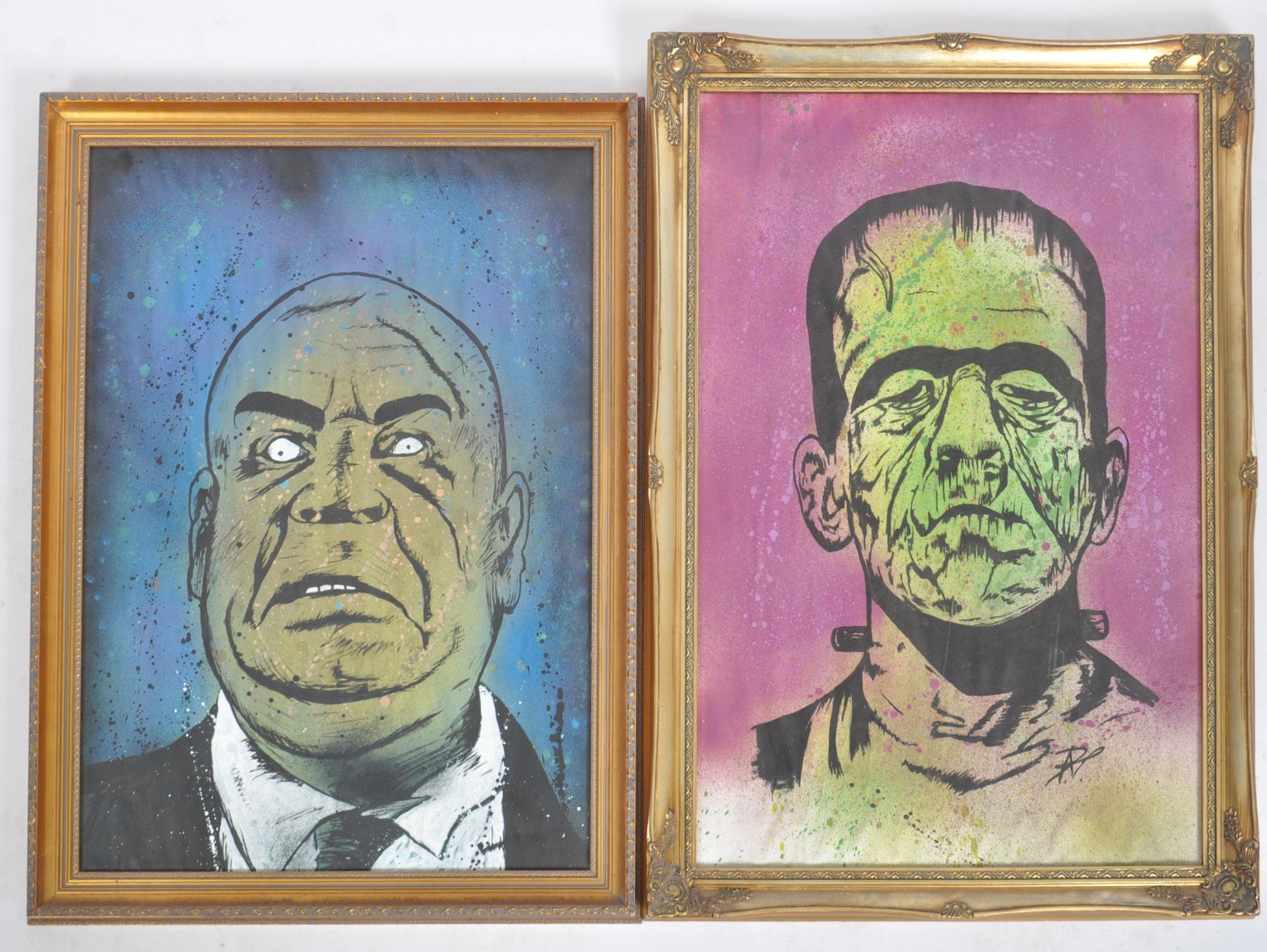 TWO CONTEMPORARY HORROR THEMED WATERCOLOUR PAINTINGS