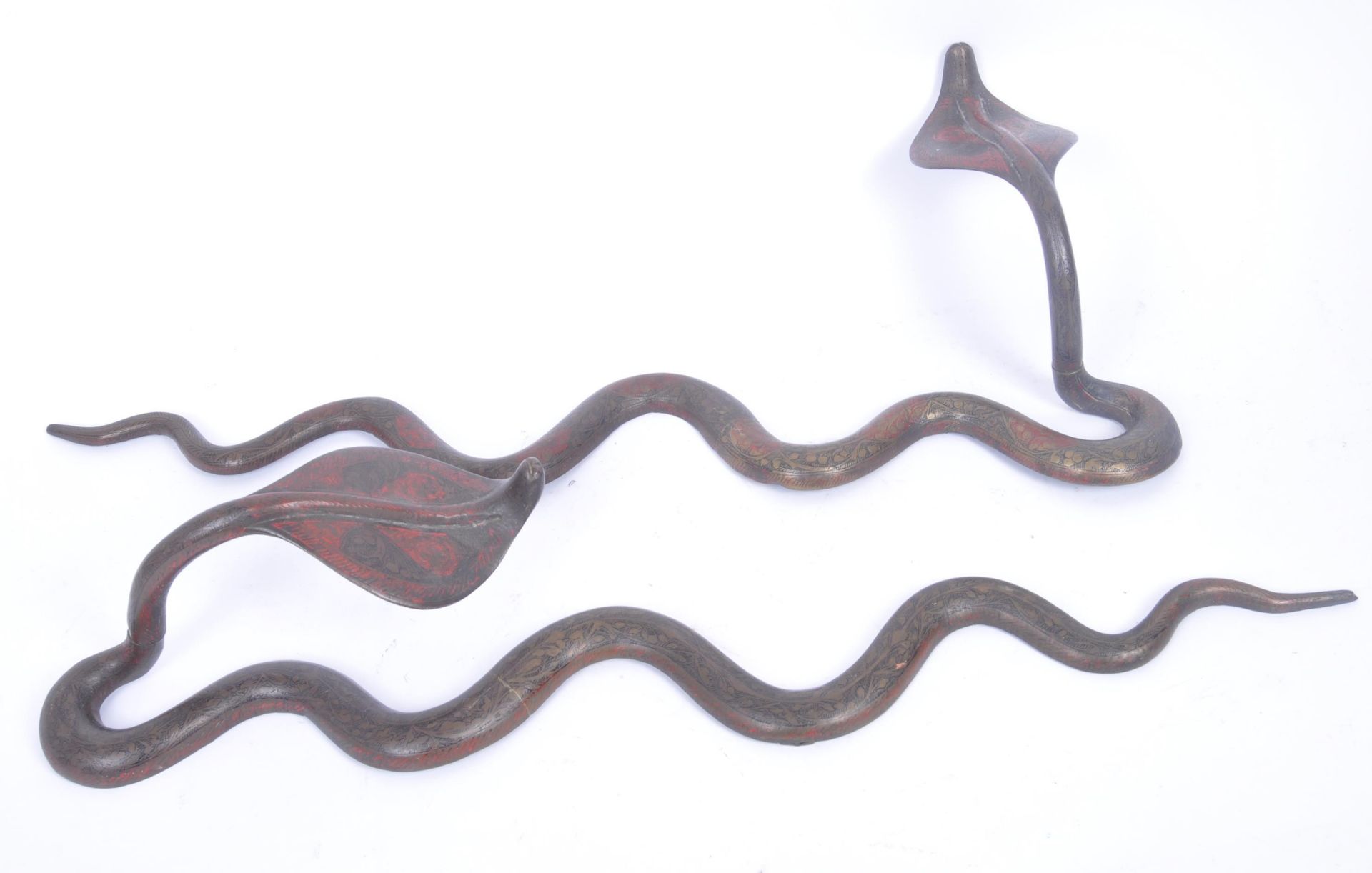 PAIR OF EARLY 20TH CENTURY PERSIAN BRONZE WALL SNAKES
