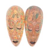 PAIR OF RETRO - 20TH CENTURY AFRICAN HAND PAINTED WALL MASK