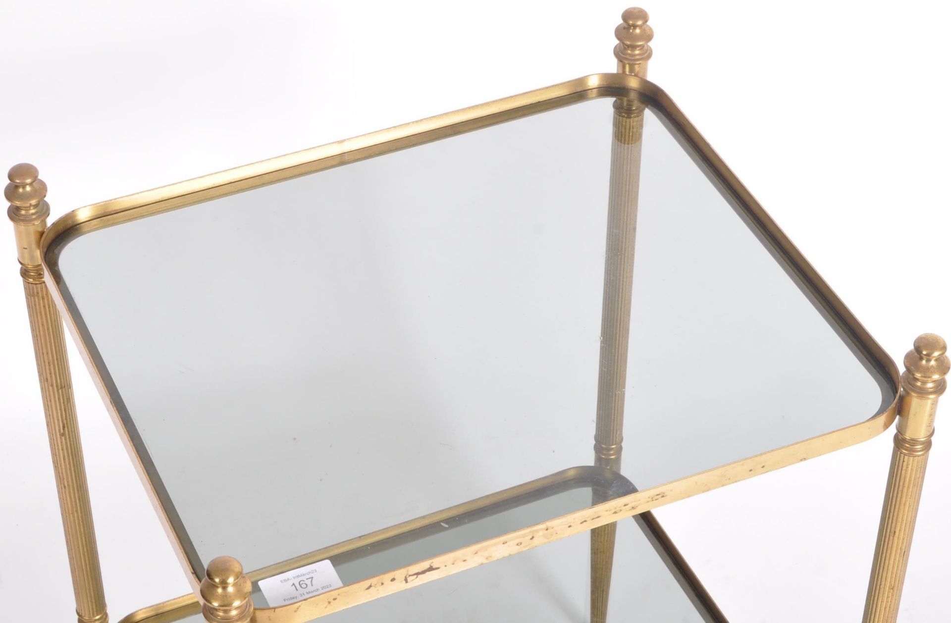 80s HOLLYWOOD REGENCY BRASS TWO TIER SIDE TABLE - Image 2 of 4