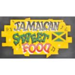 LARGE CONTEMPORARY HAND PAINTED JAMAICAN STREET FOOD SIGN