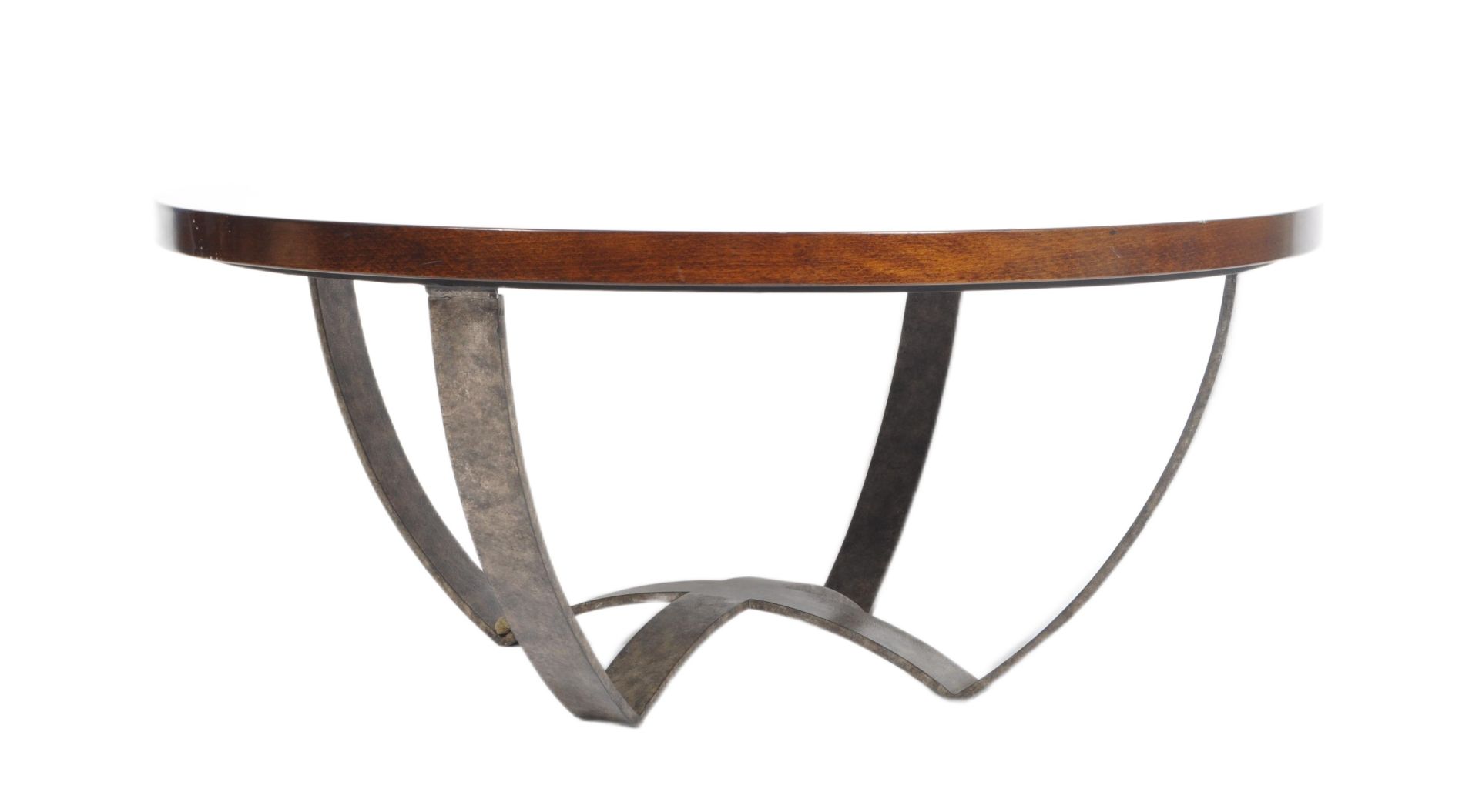 LARGE CONTEMPORARY WALNUT AND IRON COFFEE TABLE