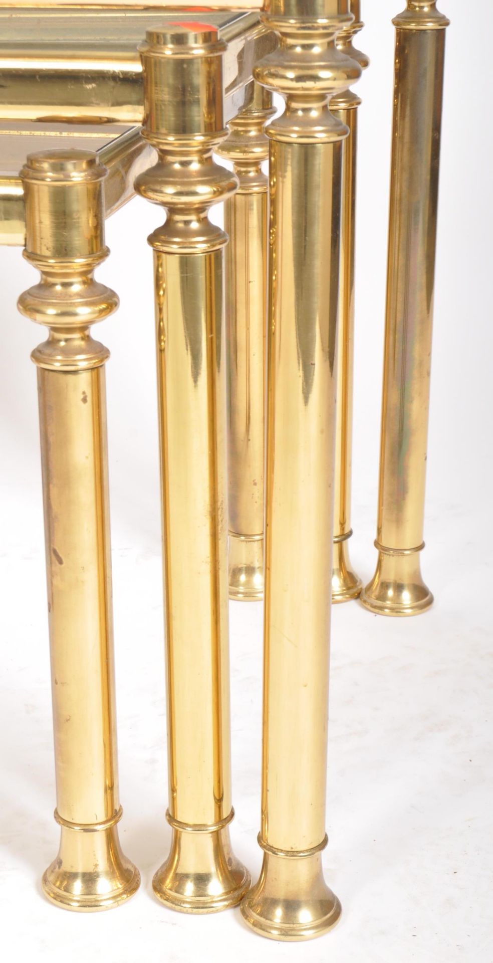 PAIR OF 1980s BRASS AND SMOKED GLASS NESTING TABLES - Image 2 of 4