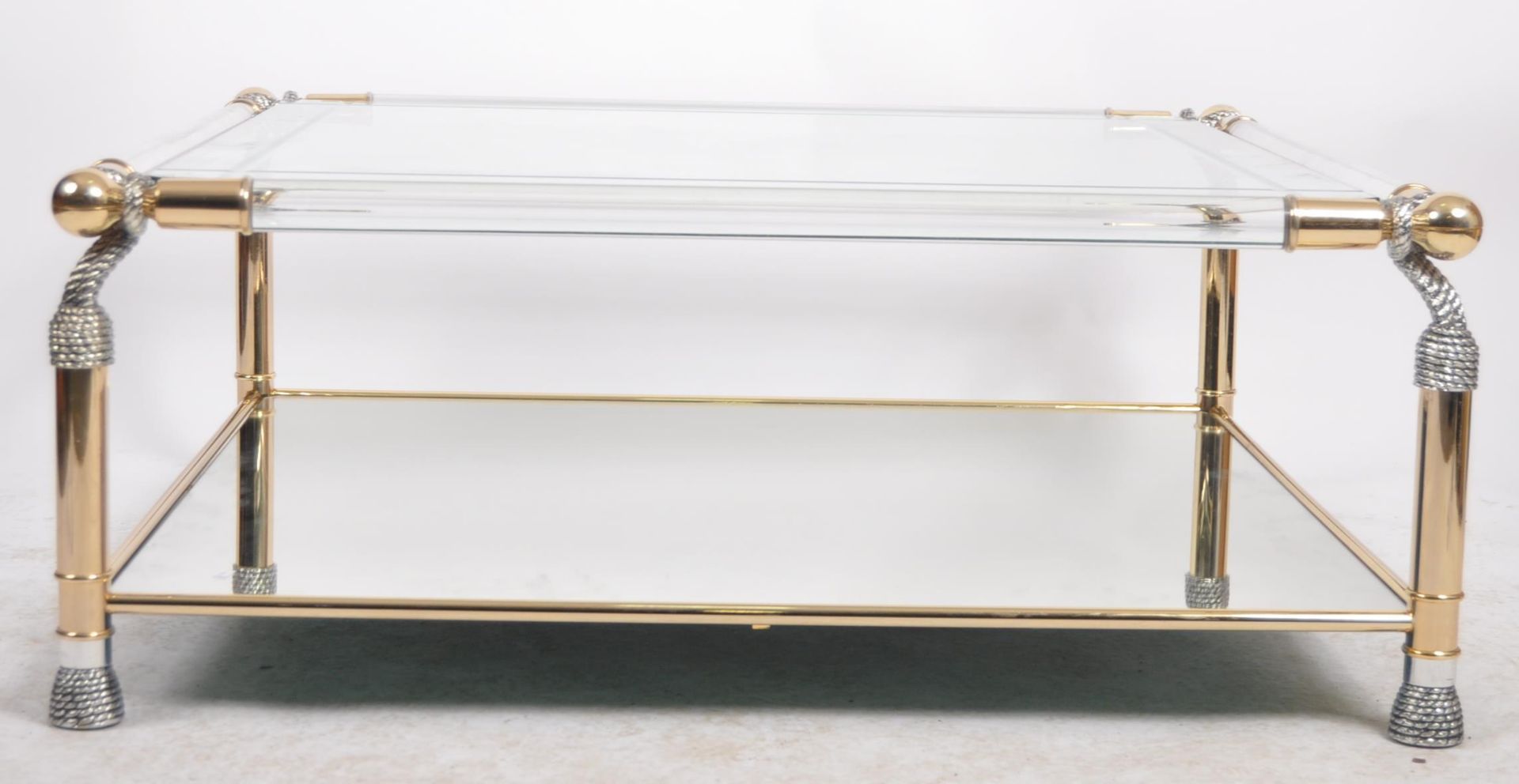 1980s BRASS EFFECT AND ACRYLIC FRAMED COFFEE TABLES - Bild 2 aus 7