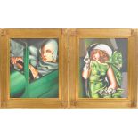 AFTER TAMARA DE LEMPICKA - TWO OIL ON CANVAS PAINTINGS