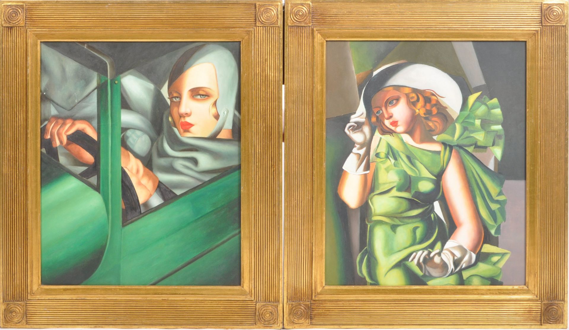 AFTER TAMARA DE LEMPICKA - TWO OIL ON CANVAS PAINTINGS