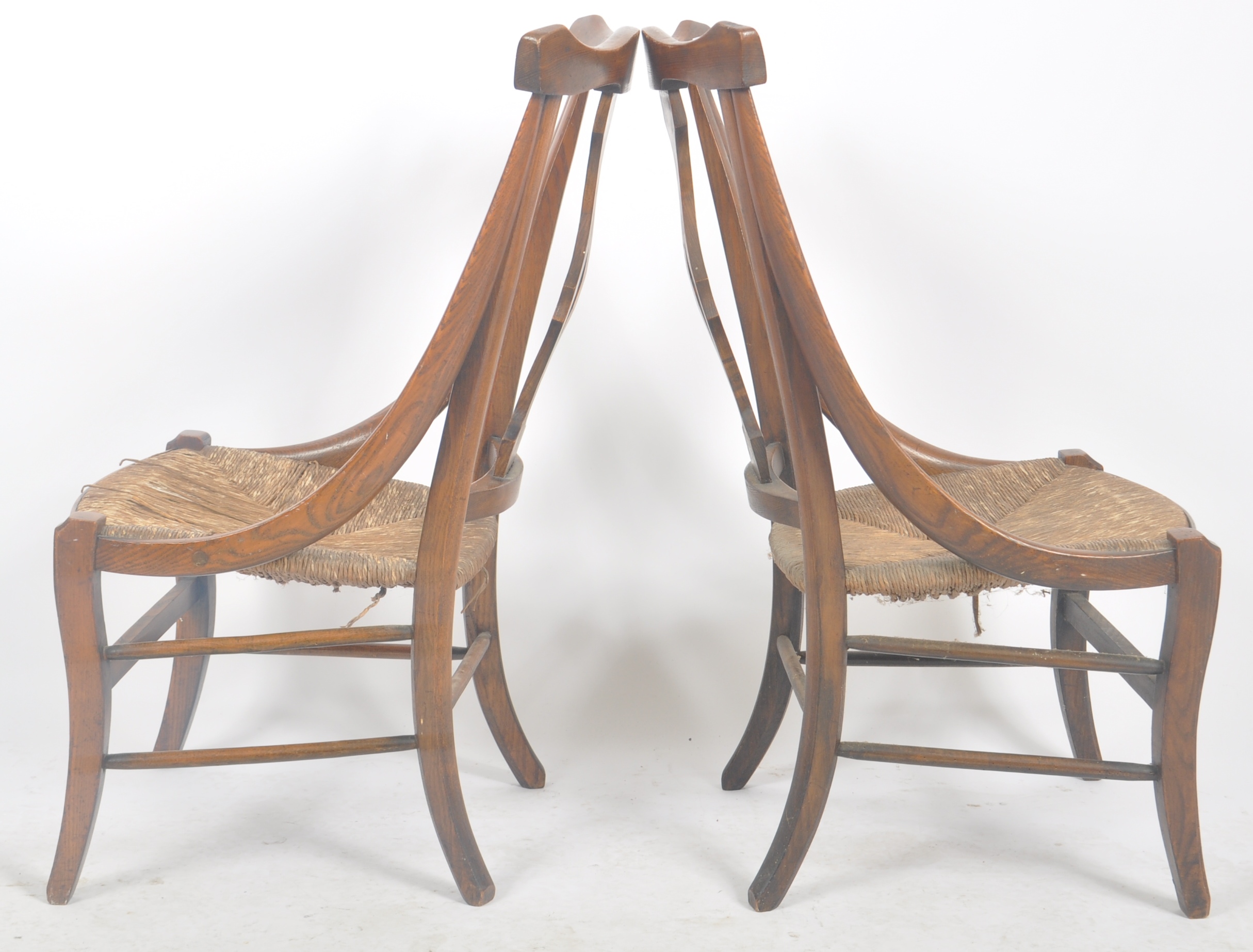 MATCHING PAIR OF ARTS & CRAFTS OAK AND RUSH SEAT CHAIRS - Image 6 of 6